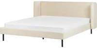 Letto con rete a doghe velluto beige 160 x 200 cm testiera e gambe nere camera da letto soggiorno