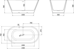 Mexen Luna vasca da bagno freestanding 140 x 75 cm, bianca, troppopieno bianco - 52031407500-20