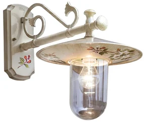 Applique Esterno Classica Genova Metallo Ceramica Bianco Sfumato Oro 1 Luce E27