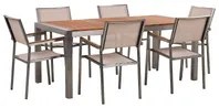 Set da pranzo da giardino con piano in legno di eucalipto chiaro e struttura in acciaio 180 x 90 cm con 6 sedie beige