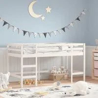 Letto Soppalco con Scala Bambini Bianco 90x200cm Massello Pino 835899