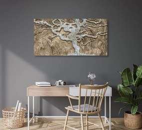 Quadro su tela – Albero astratto su legno in tonalità beige