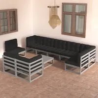 Set Divani da Giardino 10 pz con Cuscini Legno Massello Pino 3076731