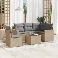 Set Divano da Giardino 6 pz con Cuscini Beige in Polyrattan 3218969