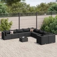 Set Divani da Giardino 11 pz con Cuscini in Polyrattan Nero 3308355