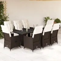 Set Bistr da Giardino 9 pz con Cuscini in Polyrattan Marrone 3276922