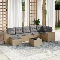 Set Divano da Giardino 8 pz con Cuscini Beige in Polyrattan 3222888