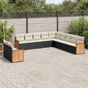 Set divani da giardino 11 pz con cuscini in polyrattan nero