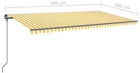 Tenda da Sole Retrattile Manuale con Pali 6x3 m Gialla Bianca