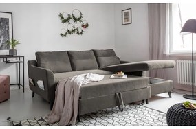 Divano letto angolare in velluto grigio scuro, angolo destro Stylish Stan - Miuform