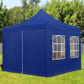 TOOLPORT 3x3m gazebo pieghevole con laterali (finestre), ECONOMY acciaio, blu scuro - (582633)