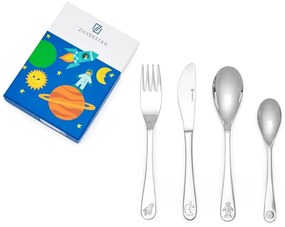 Posate per bambini in acciaio inox argento 4 pezzi Space - Zilverstad