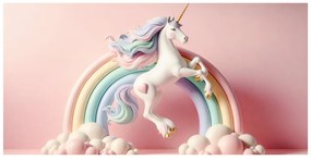 Quadro su tela – Unicorno fiabesco su arcobaleno pastello