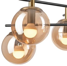 Lampadario a sospensione con supporto rigido LILOU 6xE14/5W/230V oro/nero/fumé beige