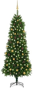 Albero di Natale Preilluminato con Palline Verde, Albero di Natale Preilluminato con Palline 240 cm Verde