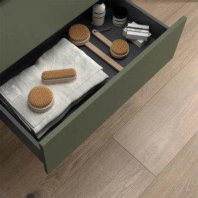 Mobile bagno sospeso 70 cm verde satinato con top e specchio Gaya