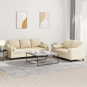 Set Divani 2 Pz Con Cuscini Crema İn Tessuto /