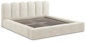 Letto matrimoniale imbottito beige con vano contenitore con griglia 160x200 cm Mano - Makamii