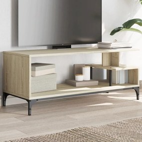 Mobile Tv Rovere Sonoma 102x40x41cm Legno E Acciaio A Polvere /