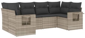 Set divano da giardino 6pz con cuscini grigio chiaro polyrattan