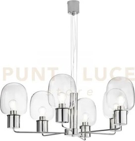 Lampadario fellini cromo 6 luci attacco e27 98x150cm in vetro trasp...