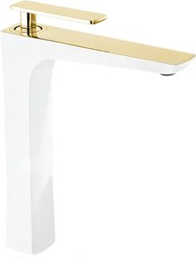 Mexen Indus rubinetto lavabo alto, bianco/oro - 744610-25
