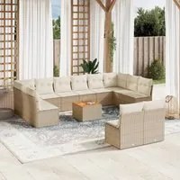 Set Divano da Giardino 13 pz con Cuscini Beige in Polyrattan 3256226