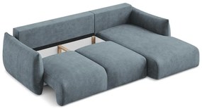 Divano angolare blu allungabile (con penisola a destra/con chaise lounge) con rivestimento in ciniglia Leila – Makamii