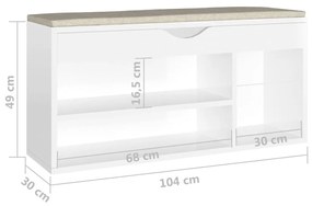 Panca Porta Scarpe Cuscino Bianco Lucido 104x30x49 Multistrato