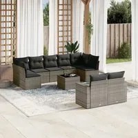 Set Divano da Giardino 10 pz con Cuscini Grigio in Polyrattan 3251767