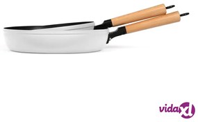 Livoo Set di Padelle per Friggere 2 pz con Manici in Legno Bianco
