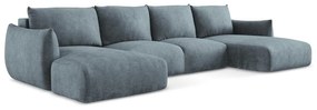 Divano angolare blu allungabile (a U) con rivestimento in ciniglia Leila – Makamii
