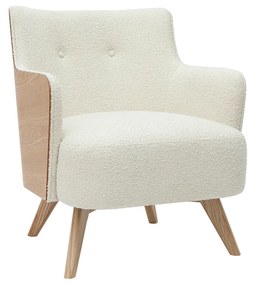 Poltrona scandinava in tessuto effetto lana bouclé e legno VALMY