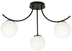 Plafoniera Moderna 3 Luci Coeo In Acciaio Nero E Diffusori In Vetro Opale