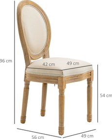 Set 2 Sedie Retrò Imbottite 49x56x96 cm in Legno e Tessuto Bianco Panna...