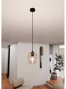 Lampadario a Sospensione in Acciaio e Vetro ISTAR Nero E27 Colore delle Sfere Ambrate