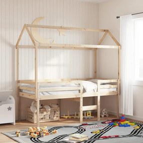 Letto A Soppalco Con Tetto 90x200 Cm İn Legno Di Pino /