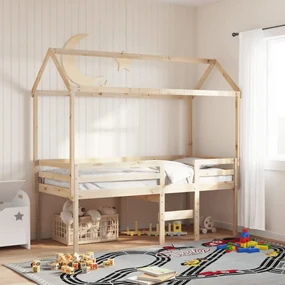 Letto A Soppalco Con Tetto 90x200 Cm İn Legno Di Pino /