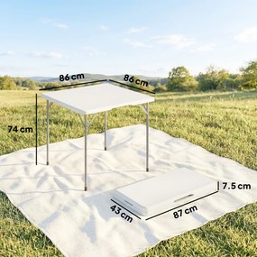 Tavolo da Campeggio Quadrato Pieghevole in Metallo e HDPE, 86x86x74 cm, Bianco...