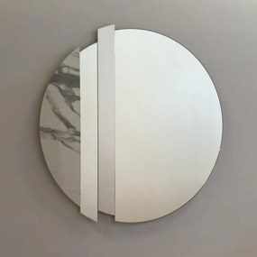 Specchio moderno 80 cm con decori foglia argento e effetto marmo bianco - KEVIN