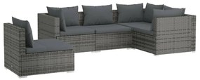 Set divani da giardino 5 pz con cuscini in polyrattan grigio