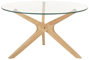 Tavolino vetro temperato e legno chiaro ⌀ 80 cm VALLEY Beliani