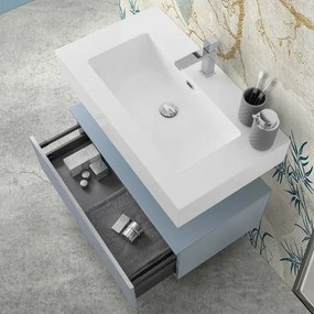 Mobile bagno 80 cm blu pastello lavabo sospeso e specchio LED Iside