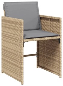 Set pranzo da giardino 9 pz con cuscini beige misto polyrattan