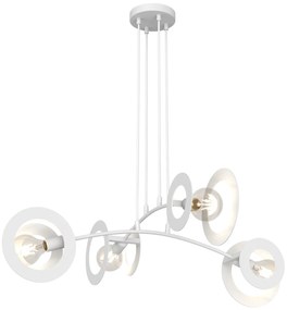 Lampadario 4 Luci Crono Acciaio Bianco A Bracci E Diffusori A Doppio Cerchio
