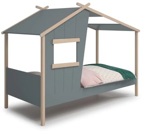 Letto da bambini a forma di casa verde polveroso in pino massiccio con rete inclusa 90x190 cm Luba – Marckeric