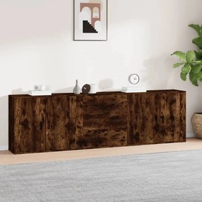 Credenze 3 pz rovere fumo in legno multistrato