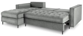 Divano letto angolare in velluto grigio chiaro, angolo sinistro Santo - Milo Casa