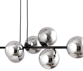 Lampadario Contemporaneo 6 Luci Rossi In Acciaio Nero E Sfere In Vetro Fumè