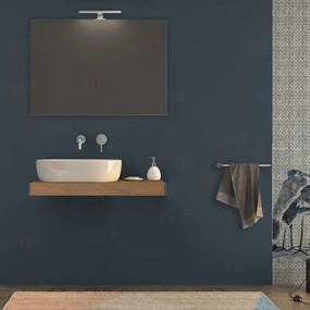 Mensolone bagno 90 cm Rovere tabacco con specchio e lampada kit di fissaggio incluso